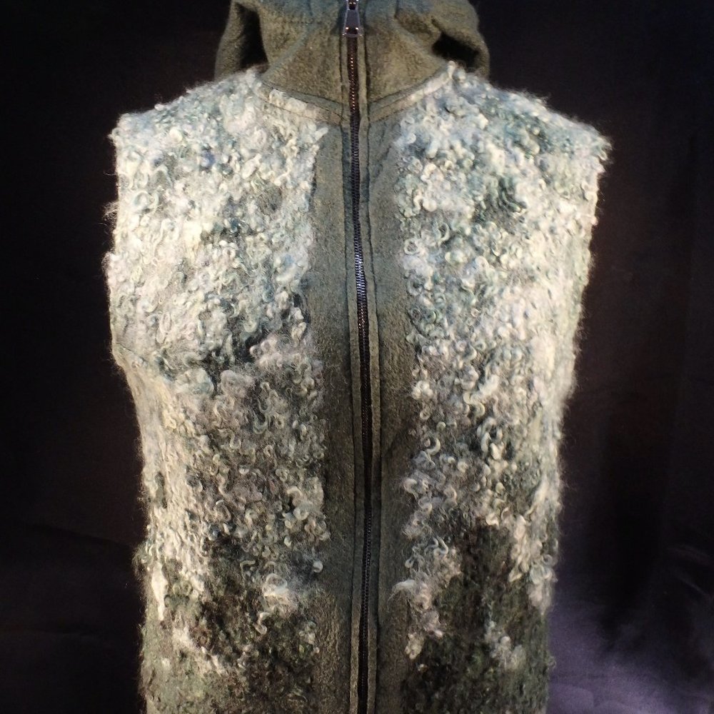 Hand-felted woolen vest with hood